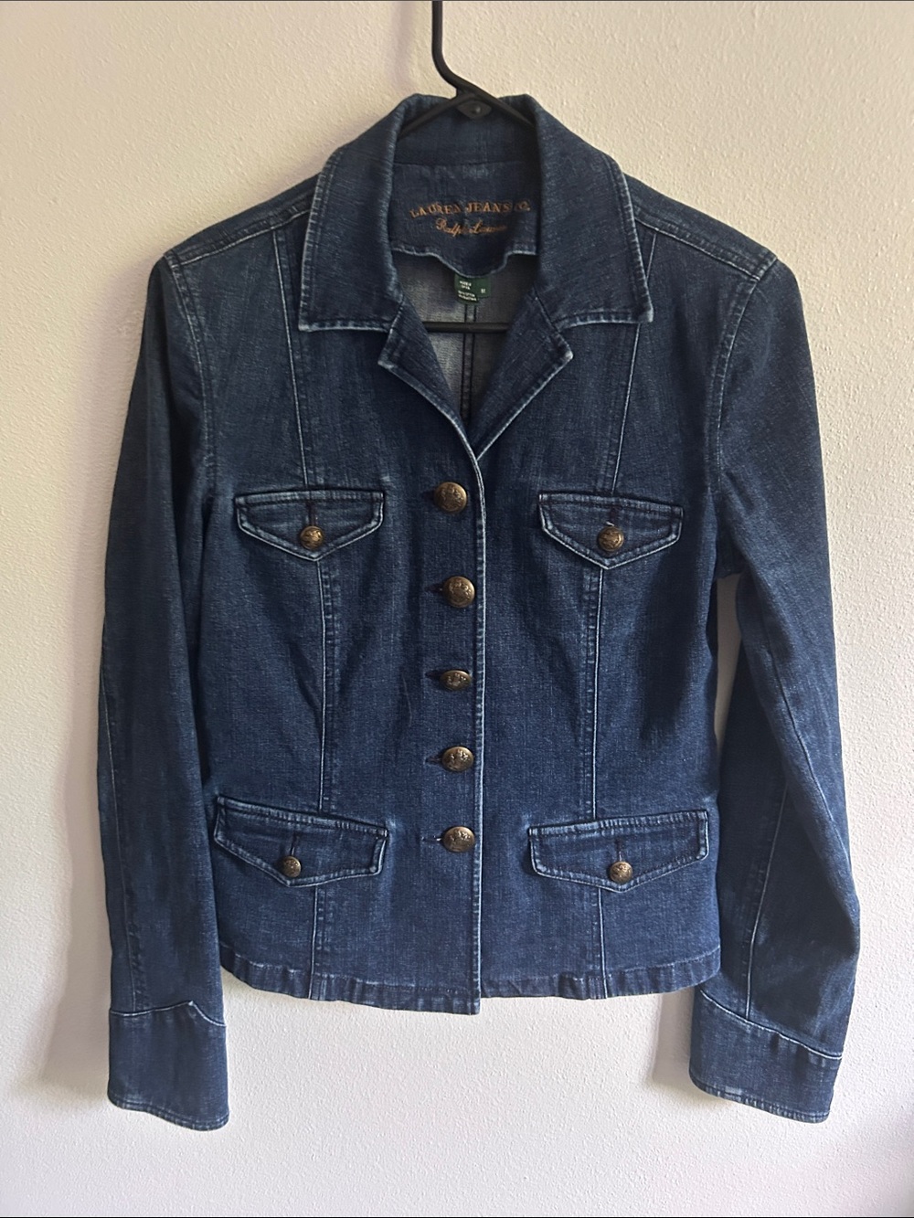 Lauren Jeans Co Denim Gold Button Women's Military Style Jacket: M